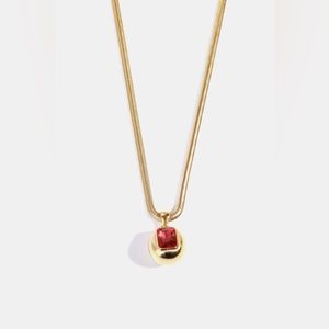 18K Gold Plated Stainless Steel Ruby Red Cubic Zirconia Pendant Necklace